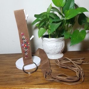 Brown Tassle Fringe Floral Embroidered Belt